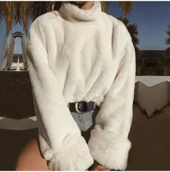 Для женщин с длинным рукавом Свитеры с высоким воротом 2018 осень толстые теплые мягкие плюшевые белые зимние топы для Для женщин пуловеры