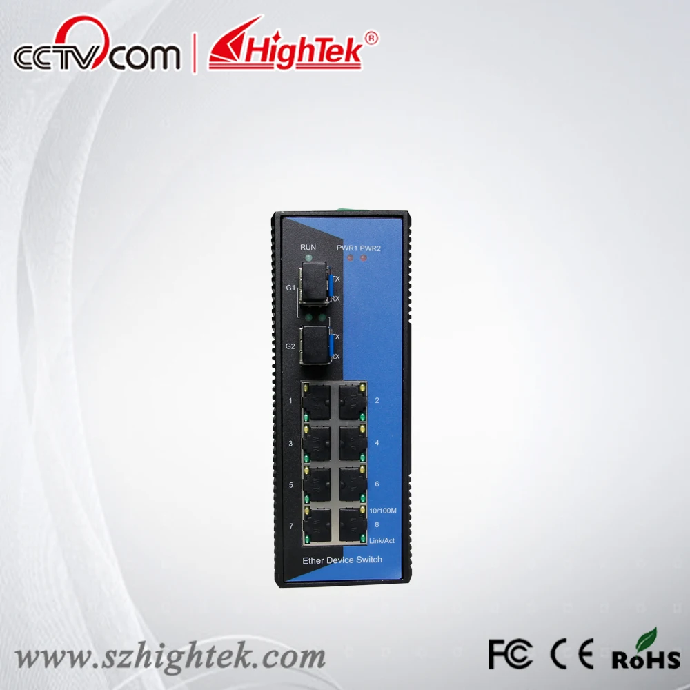 HighTek HK-86208G Оон-управления 10/100/1000 М Промышленные 2 порта SFP волоконно-оптический и 8