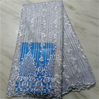 

African lace fabric 2019 high quality lace in white latest nigerian lace fabric with beads and stones for party 5yards/lot PL-71