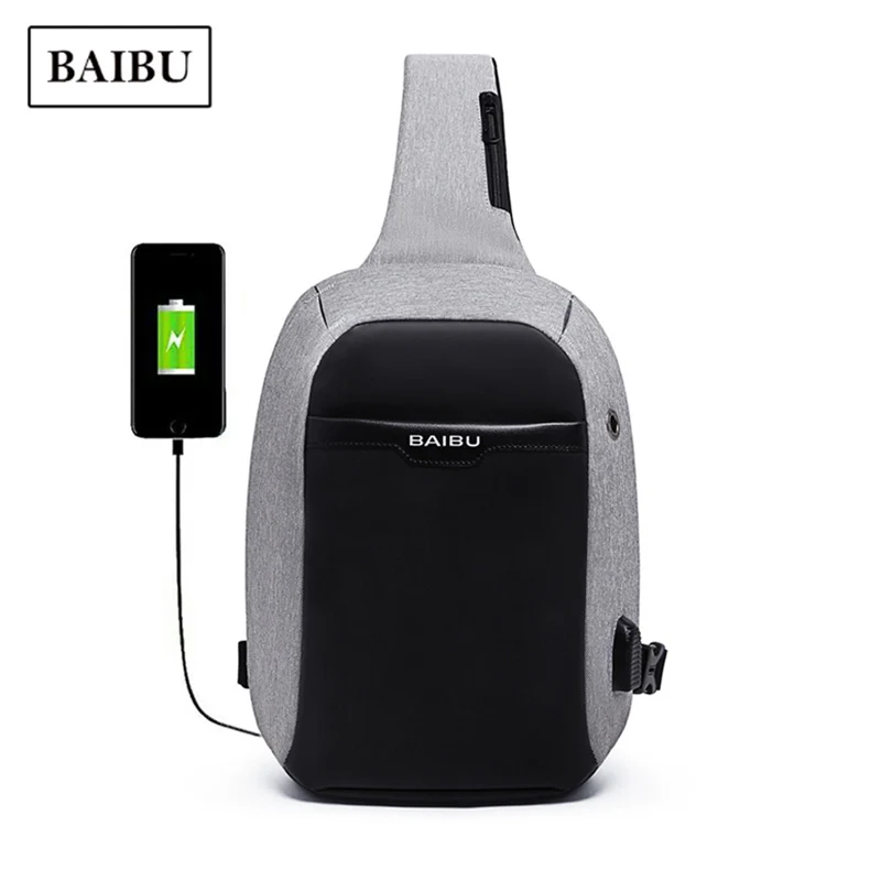 BAIBU Chest Bag New Korean Creative Fashion Shoulder Casual Men's Waterproof USB Charge Anti-theft Messenger Handbags | Багаж и сумки