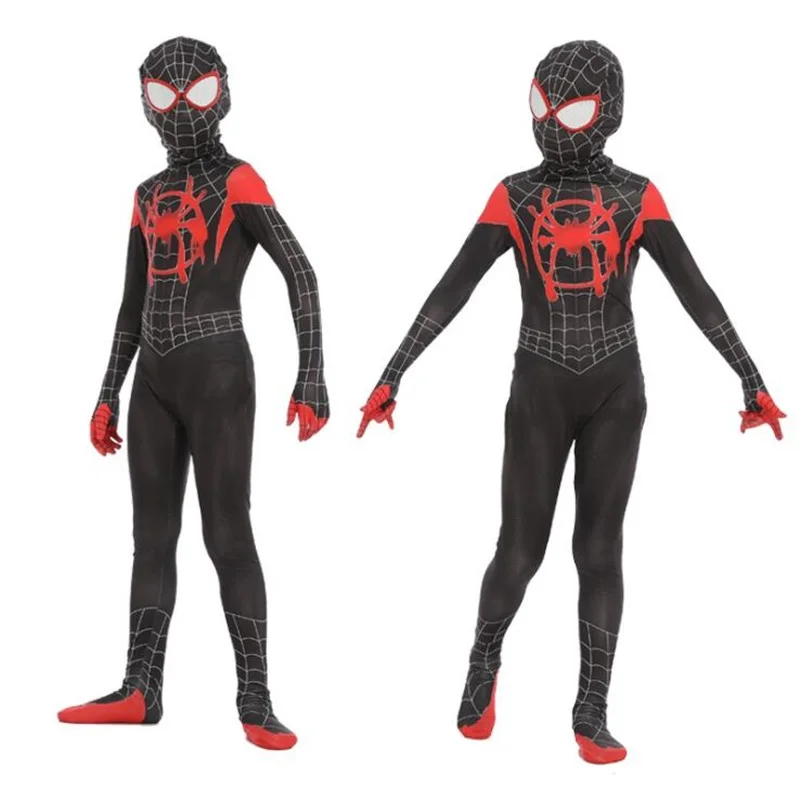 Spider-Man: Into the Spider-Verse Miles Morales Kids Cosplay Costume Zentai Superhero Bodysuit Jumpsuit Suit 