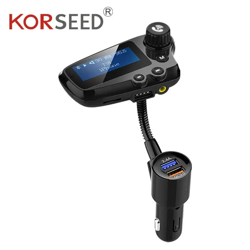 

KORSEED large screen wireless FM transmitter car kit hands-free Bluetooth car MP3 audio with dual USB charging