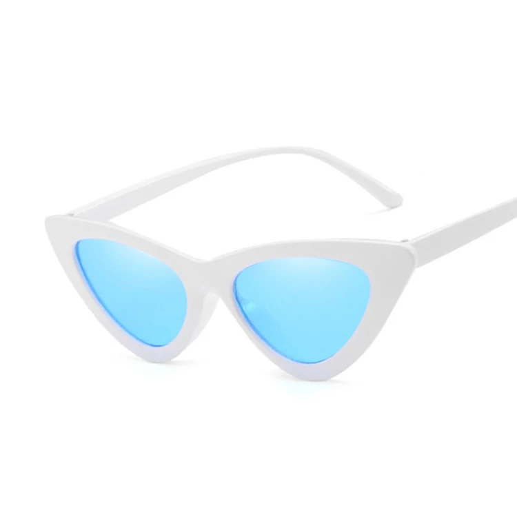 Сексуальные солнцезащитные очки "кошачий глаз" для женщин, фирменный дизайн, зеркальные, черные, треугольные, солнцезащитные очки, женские линзы, оттенки для женщин, очки UV400 - Цвет линз: WhiteBlue
