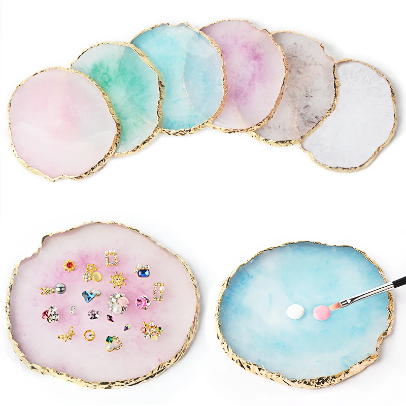 

1pcs Natural Resin Agate UV Gel Paint Palette Drawing Colors Mixing Fake Nails Display Manicure Accessory Nail Art Tools
