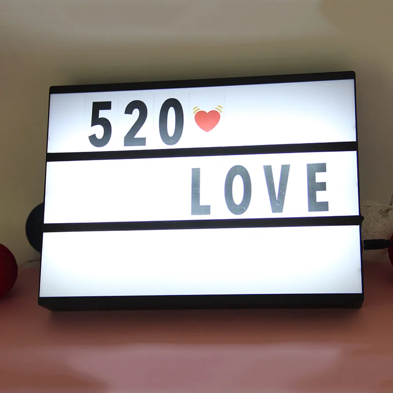 A4 LED Lightbox DIY Message Box Cinema Letter Lamp+96 Cards for Home