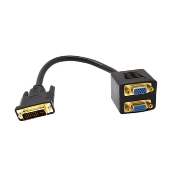 

DVI-I 24+5 Pins Male to 2 Dual VGA Female Monitor Adapter Splitter Cable
