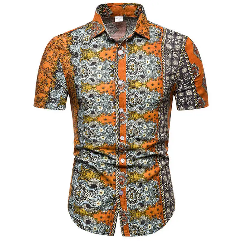 2019 الأزياء قميص الذكور الكتان اللباس قمصان سليم صالح بدوره إلى أسفل الرجال كم قصير رجال قميص هاواي صيفي كبير أحجام M-5XL 26 اللون