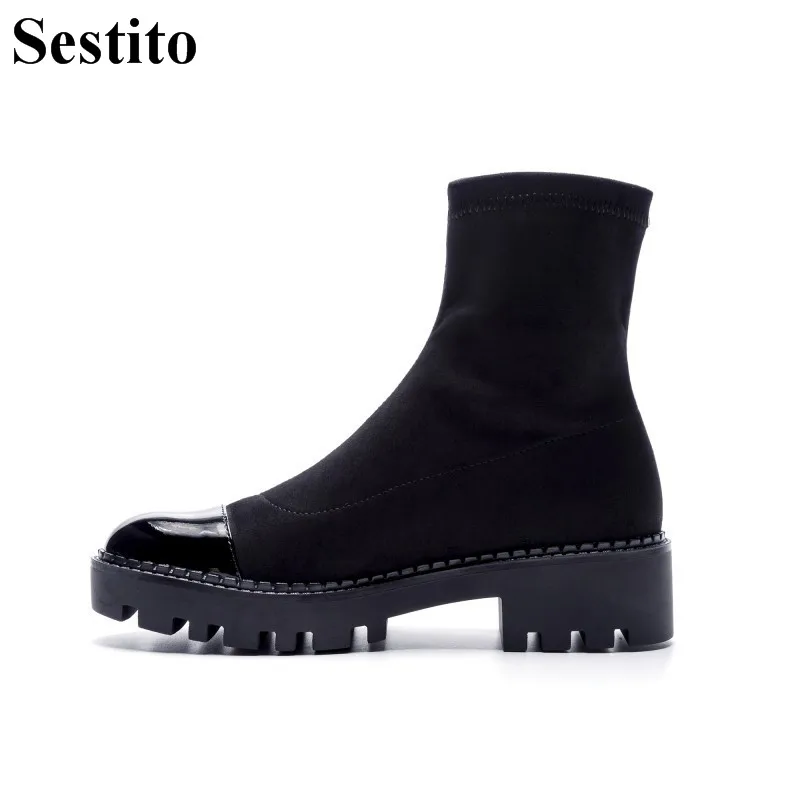 

Leisure Black Patchwork Autumn Short Boots Round Toe Ankle Boots For Women Comfortable 2.5 cm Low Square Heel Casual Women Shoes