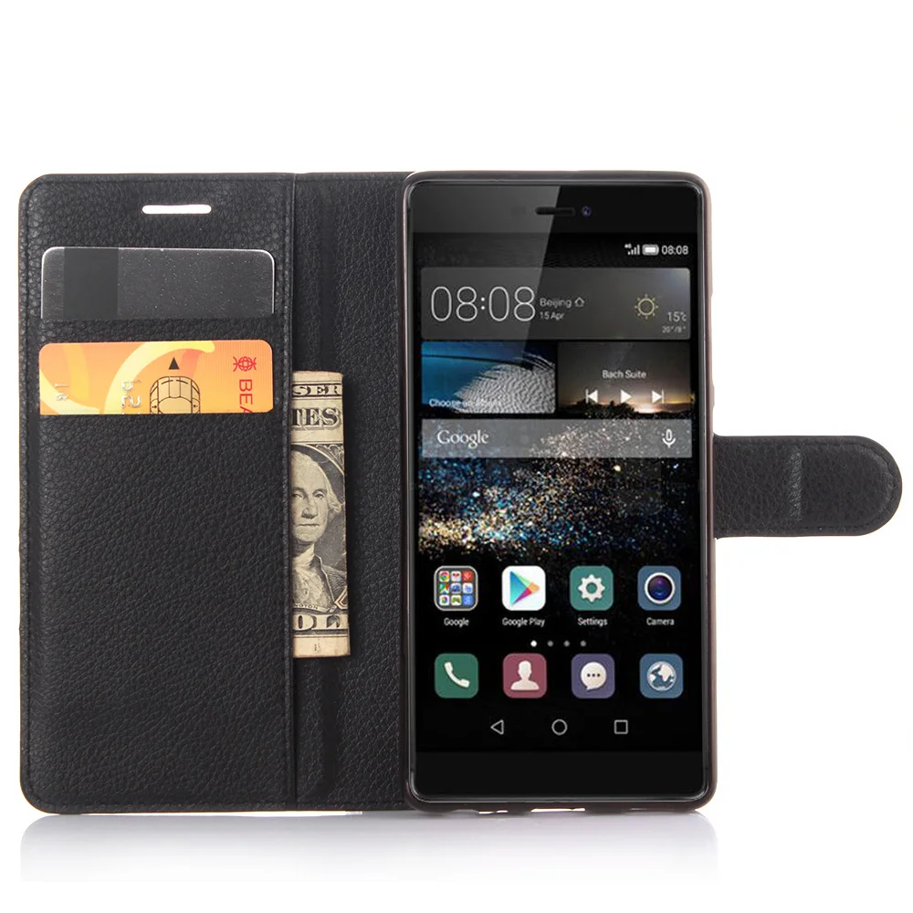 

Huawei P9 case Fashion Litchi Texture Flip Leather Cover Case for Huawei Ascend P9 Wallet Stand Style With Card Slot