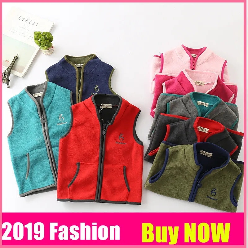 

2019 New Children Candy-Colored Warm Vests Girls Standing Collar Zipper Casual Waistcoats Girls Polar Fleece Windproof Vest