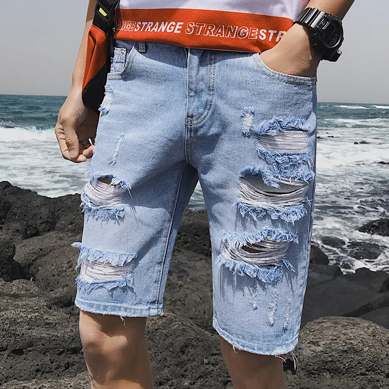 Idopy Mens Summer Ripped Denim Shorts Slim Fit Casual Stretch Vintage