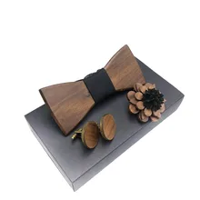 Деревянный лук галстук набор Мужская деревянная брошь и запонки деревянный галстук-бабочка галстук платок Набор мужская клетчатая галстук-бабочка деревянный полый резной вырез