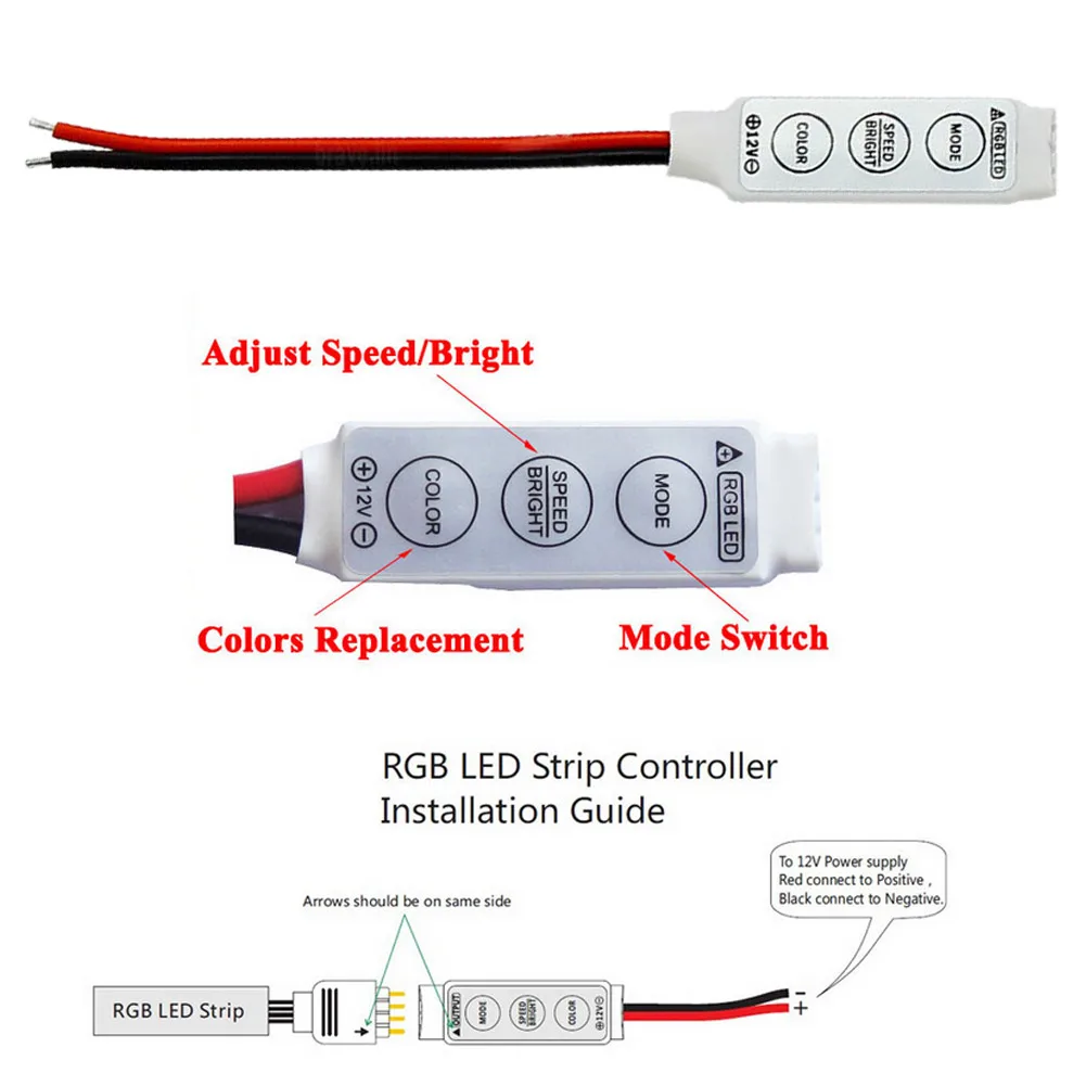 5 шт. DC12V 3 ключа Мини RGB светодиодный контроллер для многоцветный Светодиодные ленты света