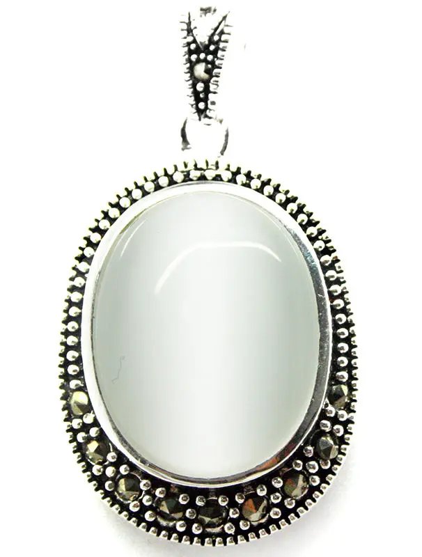 

925 STERLING SILVER NATURAL OVAL WHITE CLEAR OPALS PENDANT 30X20MM