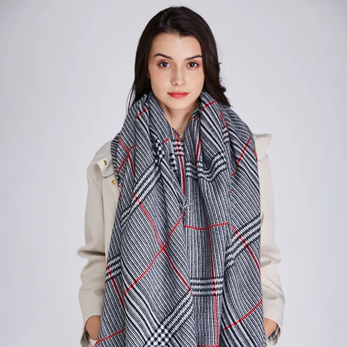 

2018 New Design Big Plaid Fashion Printed Women Scarf Warm Cotton Long Thick Ladies Shawls Hijab Winter Wrap Female Scarves