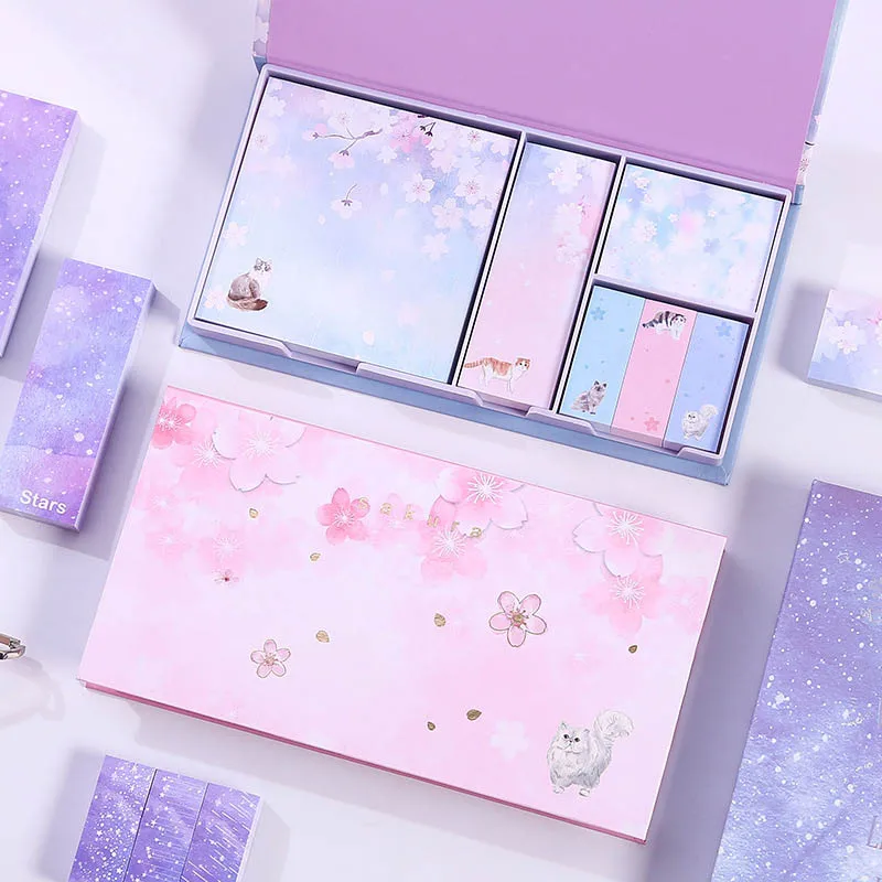 Премиум Сакура Липкие заметки в коробке звездное небо Сакура кошка блокноты для записей Сакура отправлено для девочек