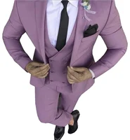 Mens Violet Suits With Double-breasted Vest 3 Pieces Slim Fit Formal Shawl Lapel Tuxedos Groomman For Party( Blazer+Vest+Pants ) 2