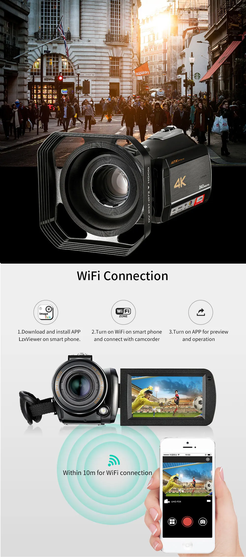 Winait профессиональная UHD 4k домашняя цифровая wifi видеокамера/видеокамера