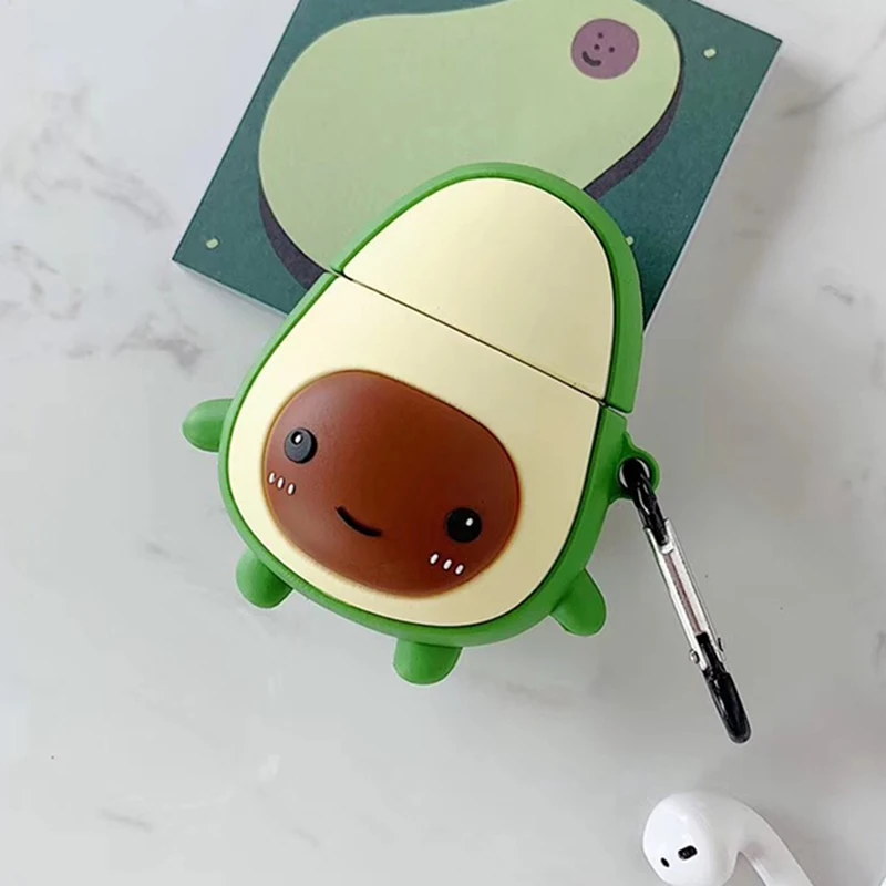 Чехол для наушников Avocado для Apple Airpods с милым 3D мультяшным авокадо, беспроводная bluetooth-гарнитура, силиконовый чехол с крючком