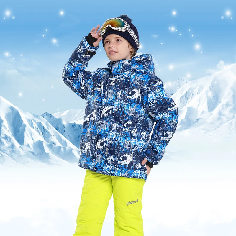 

Kids Winter Boy Ski Suit Hooded Outdoor Snowboard Jacket Keep Warm Children's Skiing Set Roupa De Ski Terno Esqui Warm Windproof