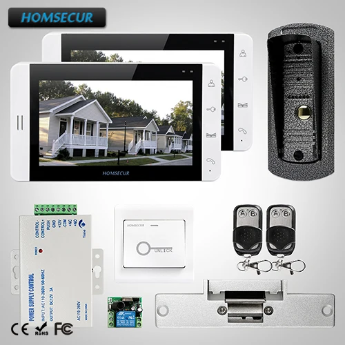 HOMSECUR 7\ Wired Video&Audio Home Intercom Electric Strike Lock Set Included 1C2M+L1:TC041 Camera+TM703-W Monitor (White)+Lock