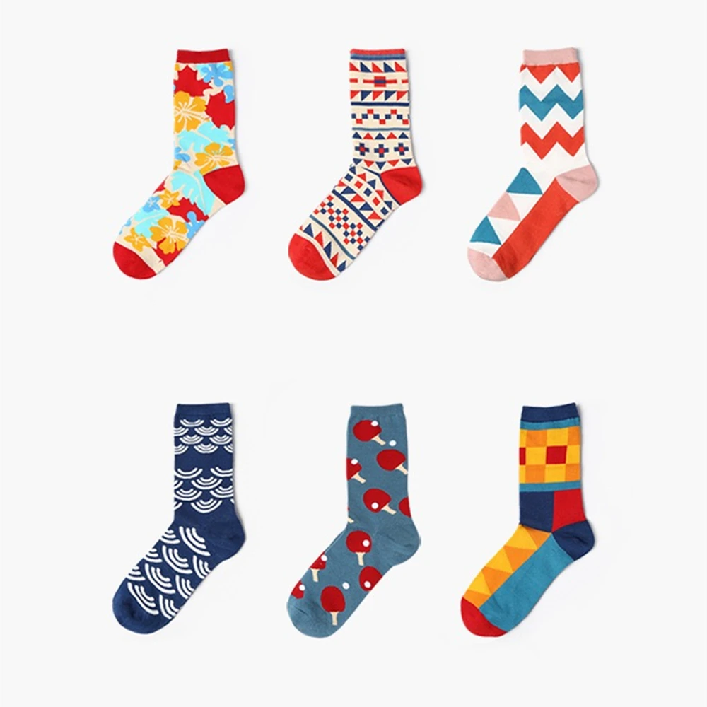 

Women's socks cotton Fashion British style stitching color block color pattern crew socks street trend cute funny happy socks