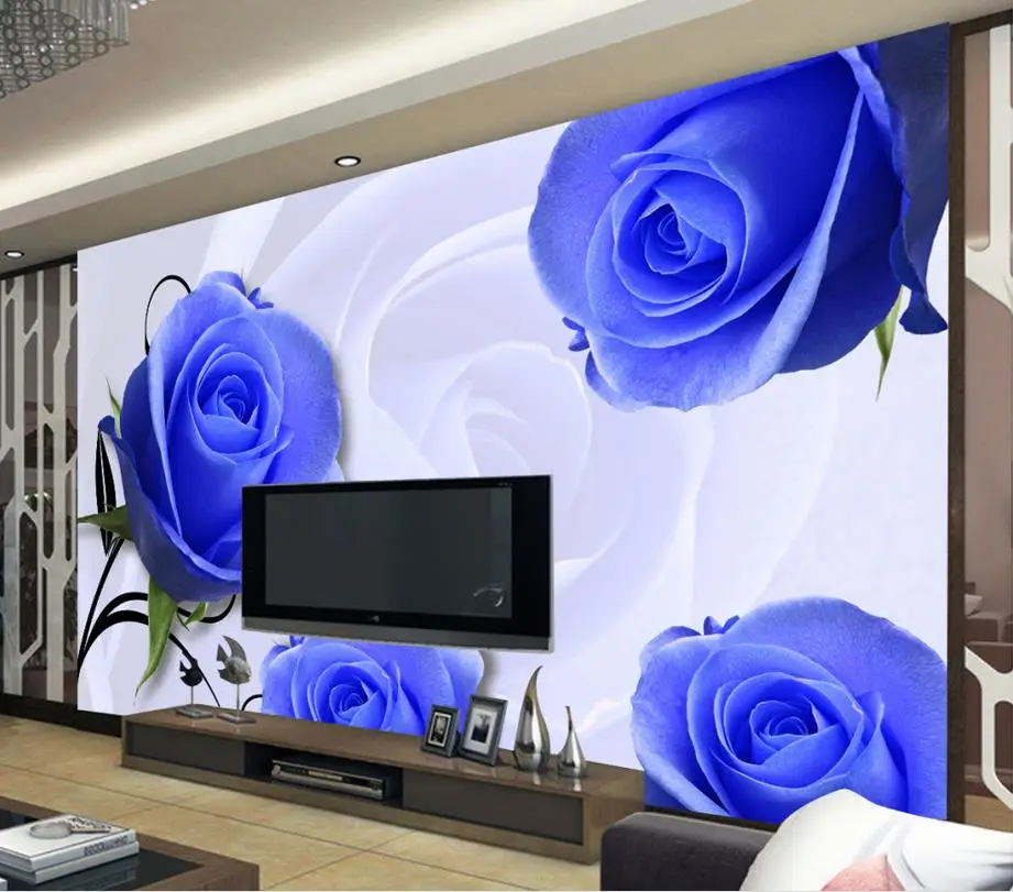 Custom 3d mural wallpaper Blue roses TV background wall paper | Обустройство дома