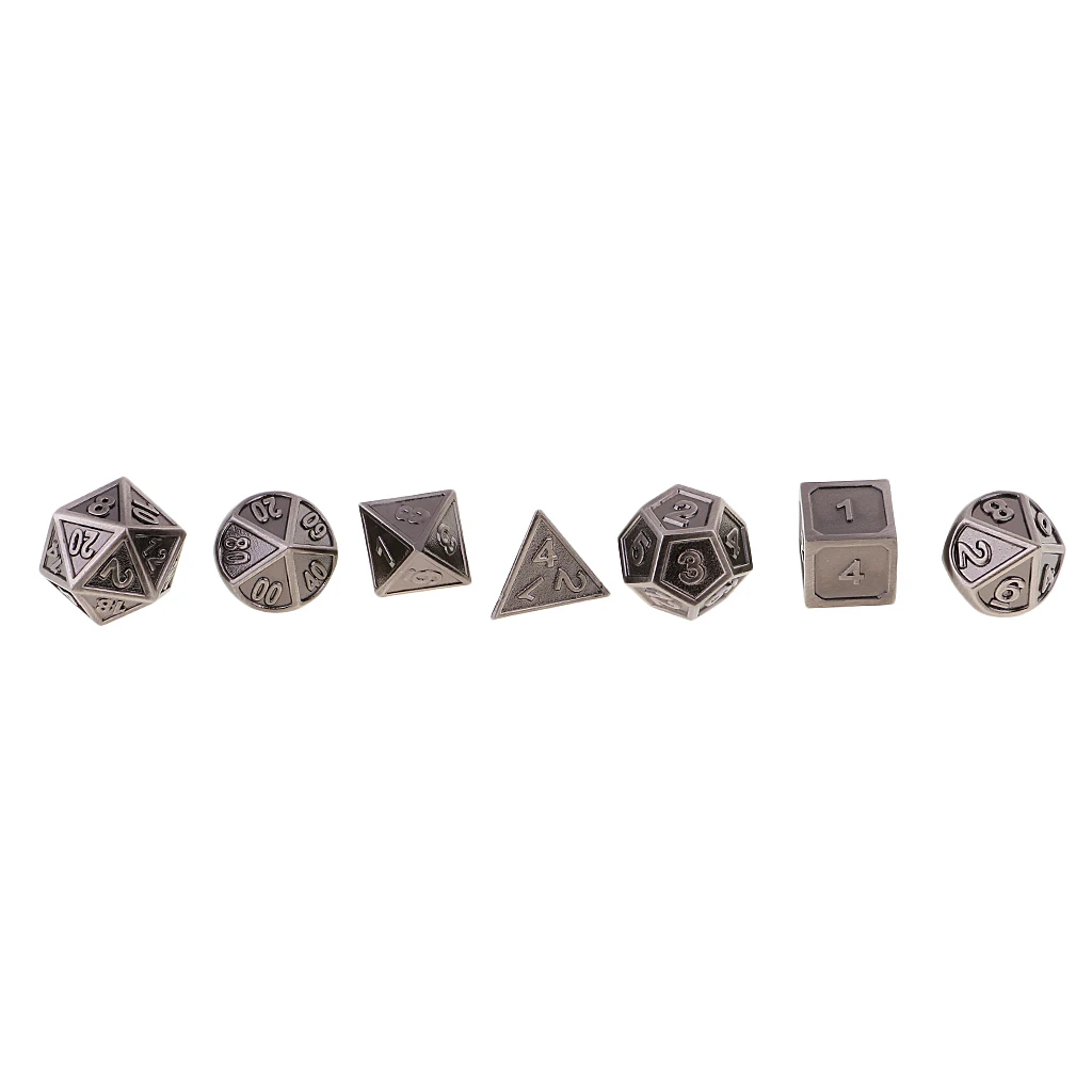 Funny Zinc Alloy Multi Sided Dices 7 Dice Set For D&D RPG Games Antique Nickel/Copper Picnic Camping Travelling Kids Adults Game