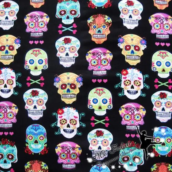 1pcs DIY Handmade Accessories Skull Cloth 100% Flat Cotton Ctripe Fabric 50*115cm Free Shipping # JC678 | Дом и сад