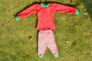 

Wholesale Toddler Girls fashion long sleeves pyjamas Cotton christmas style Trendy Red Green Santa Stripe Christmas Outfit Sets