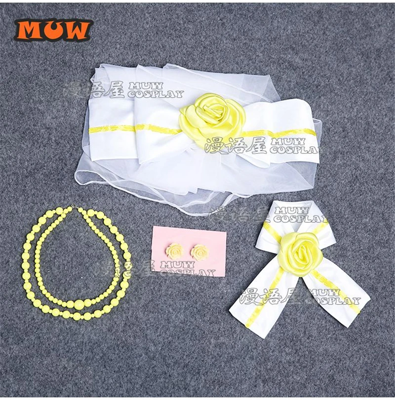 Love Live Rin Hoshizora Косплей Костюм подружки невесты белый цвет платье головной убор+ ожерелье+ серьги+ носки