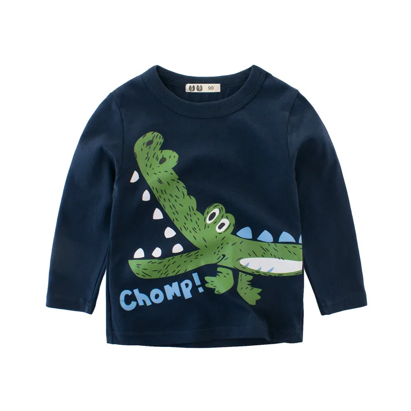 Осенне-Весенние футболки для маленьких мальчиков и девочек футболки с длинными рукавами и рисунком крокодила топы, футболки, детская одежда для малышей - Цвет: Тёмно-синий