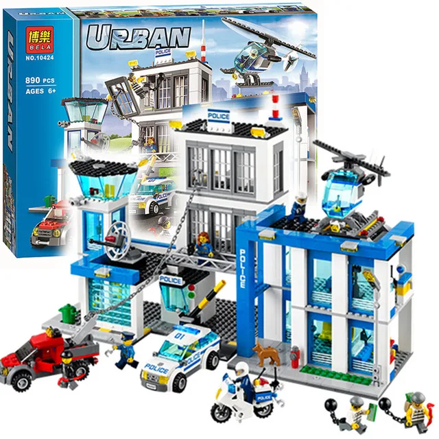 Bela 10424 City Police Station Motorbike Helicopter Model Building