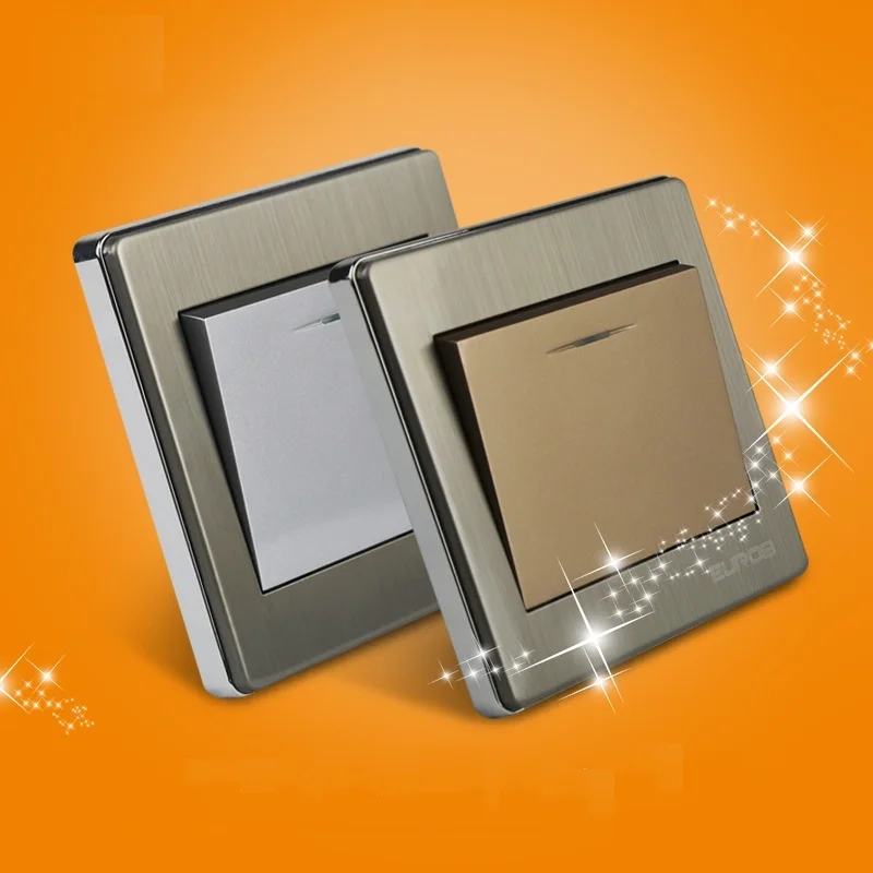 

E9 Series Brushed Stainless Steel Gold Wall Switch With fluorescence 1 Gang 1 Way Single Control Switch Socket Panel