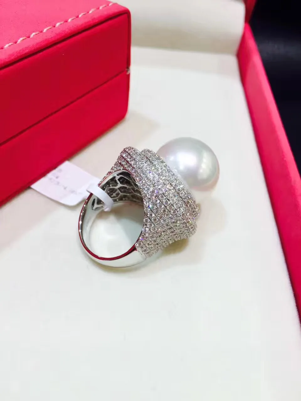 14-15 мм большой натуральный Southsea Pearl Ring белый 18 К белого золота с настоящий бриллиант Fine Jewelry полный diamond