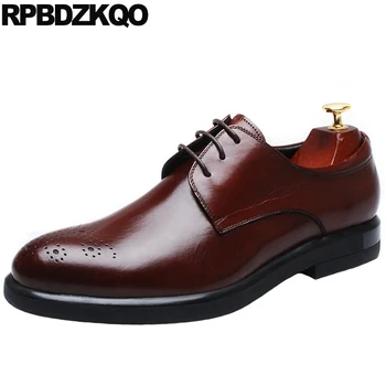 

Burgundy Pointed Toe Men Dress Shoes Luxury Brand Derby Prom Genuine Leather Italian Rubber Italy Wedding Real Oxfords Brogue