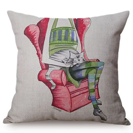 Nordic Water Color Cute Cat Crayon Painting Home Decoration Throw Pillow Cover Pet Cat Children's room Chair Seat Cushion Cover K111-9