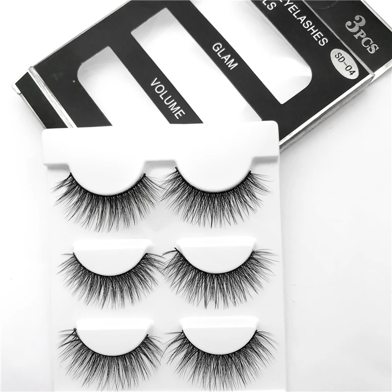 

3 Pairs Mink Eyelashes Natural Long Winged Individual Eyelashes Comfortable Soft Eyelashes Handmade Makeup False Eyelashes
