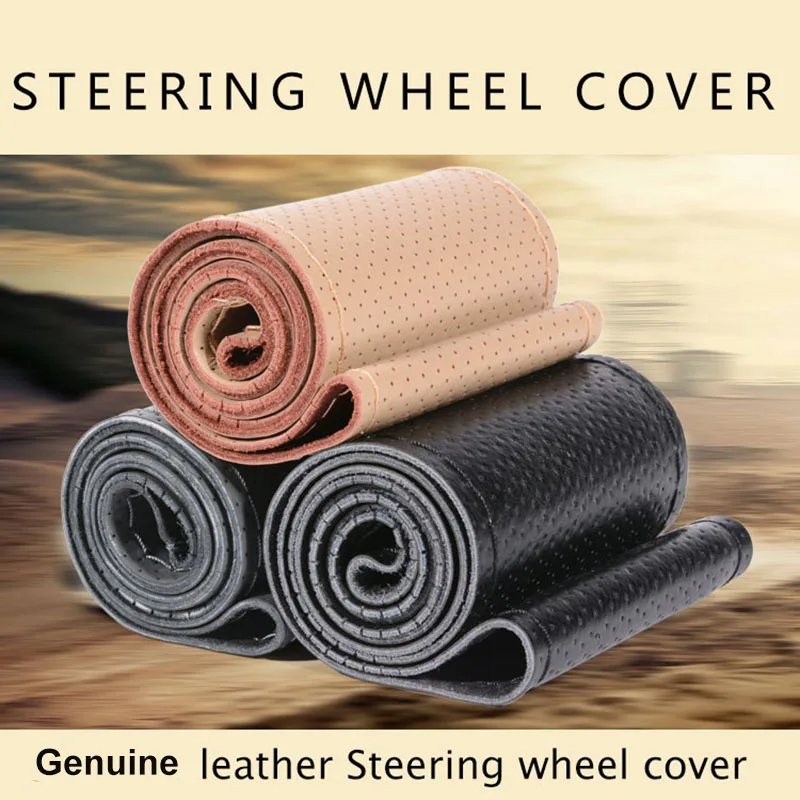 

DIY Genuine Leather Steering Wheel Cover with Needles and Thread Hand-Stitched Steering-Wheel Covers Cases Black Hole for Car