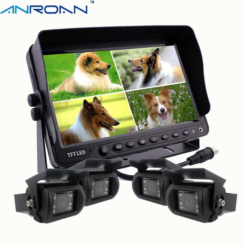 7" Quad Split Screen Monitor Car Rear View Camera System 4 x Backup