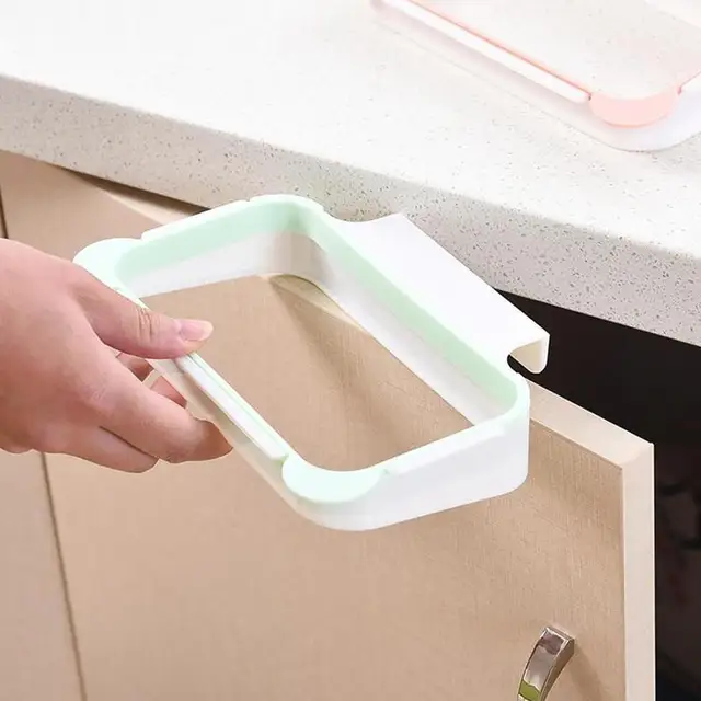 Cheap 1*cupboard Door Back Trash Rack Storage Garbage Bag Holder Hanging Kitchen Cabinet Hanging Trash Bag Rack Cleaning Tool Dropship