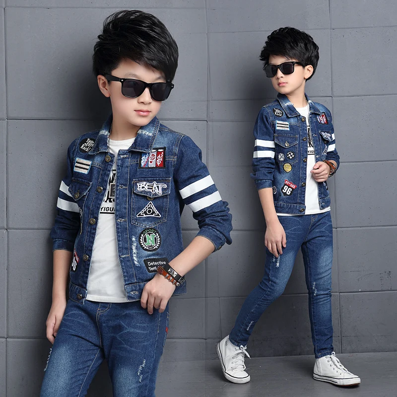 

2018 new children's clothing boy spring cowboy spring and autumn child boy clothes set 2pcs 4-15y boy grils clothes set