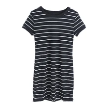 Sexy Womens Short Sleeve Striped Party Crew Neck Bodycon Summer Beach Mini Dress striped scoop neck mini bodycon dress in white