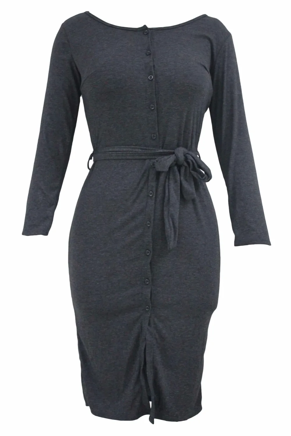 Gray-Long-Sleeve-Button-Down-Midi-Dress-with-Sash-Belt-LC61385-11-2