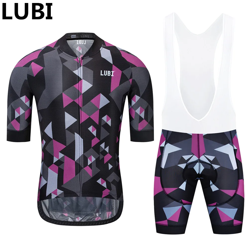 jersey and bib short LUBI Pro Vélo Комплект Лето Велоспорт одежда Губка с высокой плотностью Pad Одежда велосипедная Наборы MTB велосипеда Костюмы дорожный костюм - Цвет: jersey and bib short