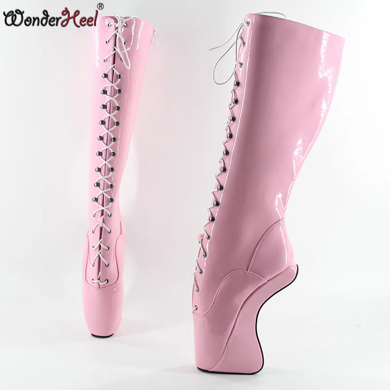 Rosado Nuevo 7 Rodilla Lace Wonderheel Mostrar Up Alto Boot Rosa Caliente Sexy Ultra