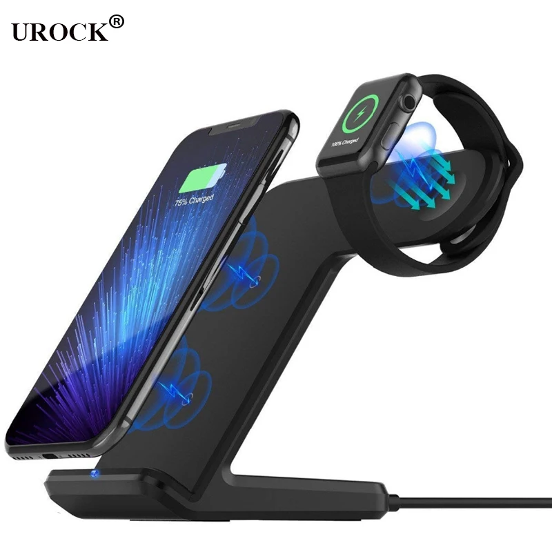 UROCK Qi Беспроводное зарядное устройство для Apple Watch 4 3 2 iPhone 8 Plus X Xs Max XR samsung S9 S8 QC 3,0 USB быстрый беспроводной зарядный держатель