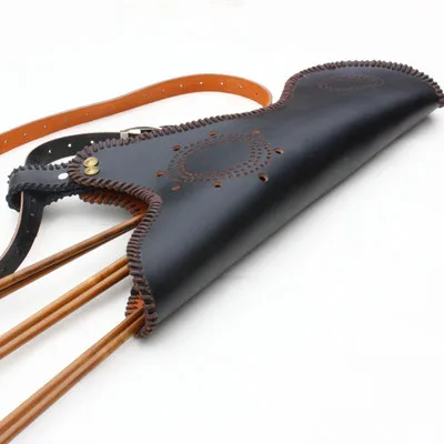 Tiro com Arco Quiver para Tiro Recurvo Composto Couro Genuíno Bolsa Setas Caça Tradicional 3mm 2 para Tiro Caça Bolsa Tradicional
