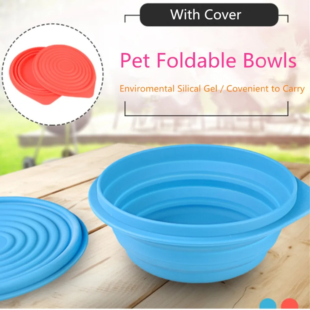 N52 Folding Silicone Pet Dog Bowl with Cover Portable Travel Silicone