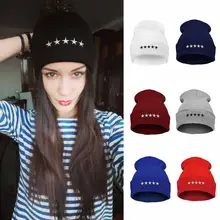 Унисекс осень-зима Beanie Шапки для Для мужчин Для женщин 5 звезд узор черный, белый цвет Вязание установлены женский Кепки